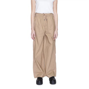 Blauer women’s beige cotton wide-leg trousers with elastic waistband and drawstring for comfortable wear