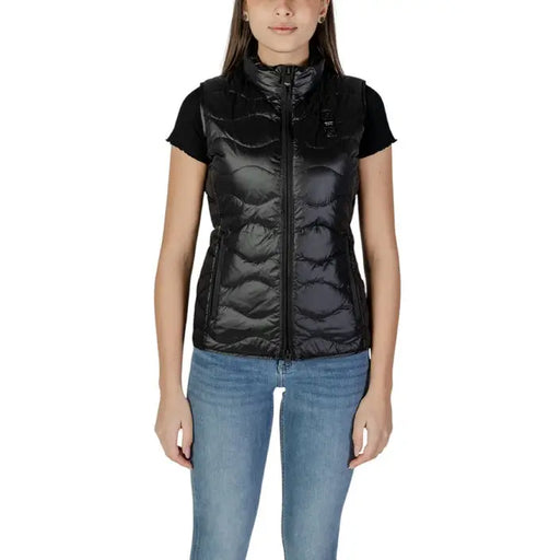 Black quilted puffer vest featured with Blauer Women’s White Turtleneck Gilet