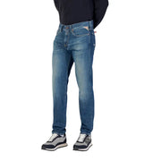 Blue denim jeans displayed on a mannequin showcasing stylish casual wear