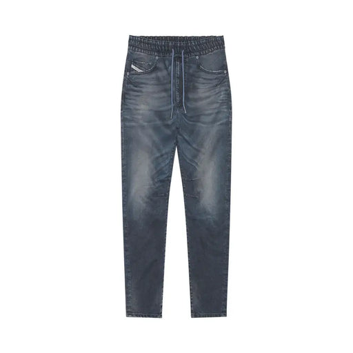 Blue denim drawstring pants with elastic waist displayed in the Gray and Blue Denim Pants product image