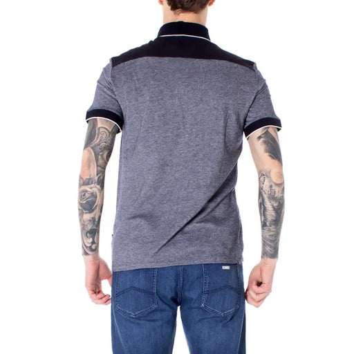 Gray heathered cotton polo shirt with black contrast collar and sleeve cuffs by Armani Exchange