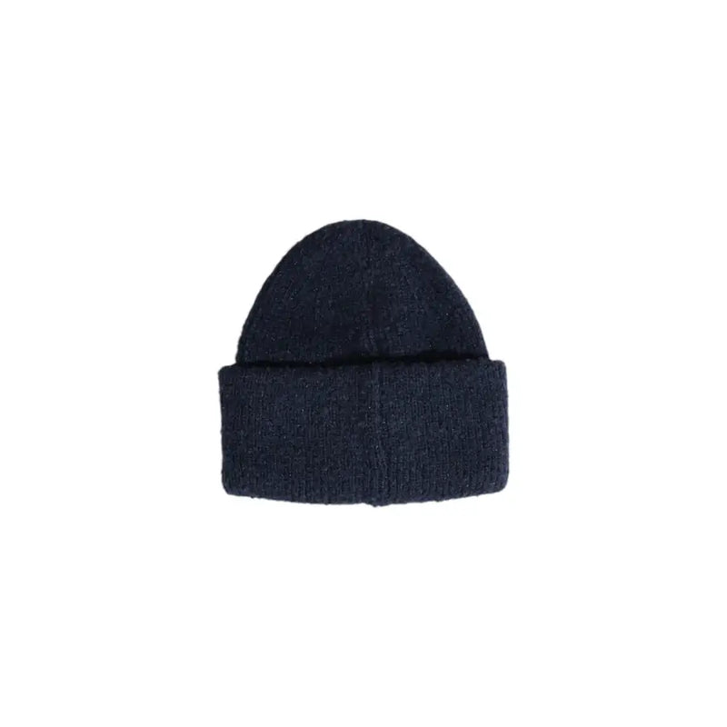 Dark navy polyester knit beanie with folded cuff for women suitable for fall and winter wear