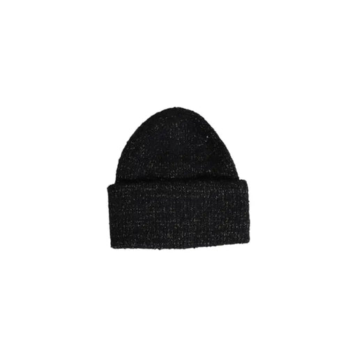 Schwarze Strickmütze mit geripptem Bündchen und Glitzer, blaue Polyester-Herbst-Wintermütze