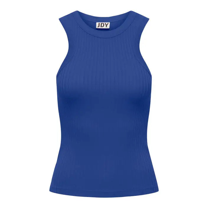 Blue ribbed tank top displayed in product image, ideal for casual summer wear