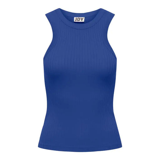 Blue ribbed tank top displayed in product image, ideal for casual summer wear