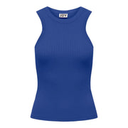 Blue ribbed tank top displayed in product image, ideal for casual summer wear