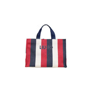 Blue striped cotton handbag by Liu Jo featuring red white and navy blue stripes with matching navy handle