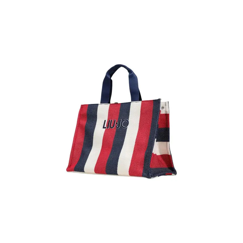 Blue striped cotton handbag by Liu Jo featuring a vibrant red white and navy woven tote with matching fabric handles