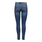 Blue women skinny jeans with ripped effect, whiskering, front and back pockets