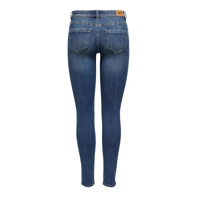 Blue women skinny jeans with ripped effect, whiskering, front and back pockets