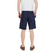 Navy blue cotton casual shorts with a classic fit and elastic waistband, inspired by dockers brand.