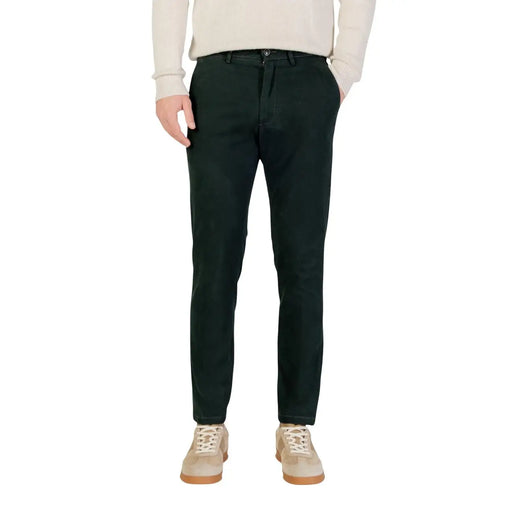 Borghese men trousers dark green slim fit chinos with classic belt loops and subtle stitching design