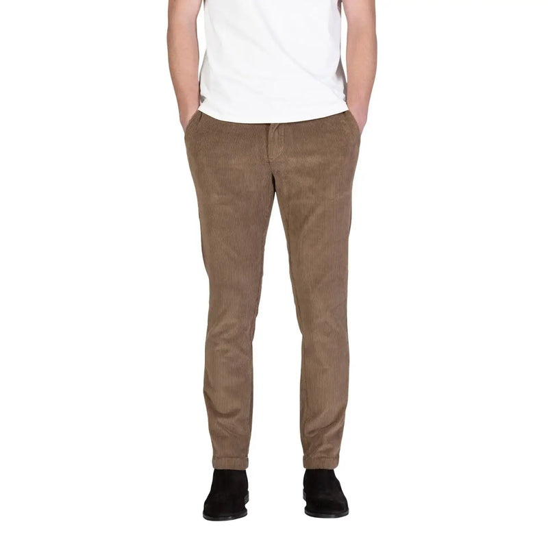 Tan corduroy borghese men trousers with slim fit and subtle vertical ribbing for a polished casual look