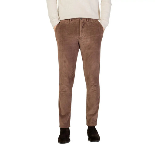 Brown corduroy slim fit trousers with subtle vertical ribbing from borghese men trousers collection