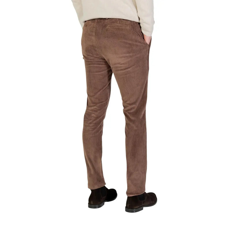 Borghese men trousers in brown slim fit corduroy with subtle vertical ribbing for a polished look