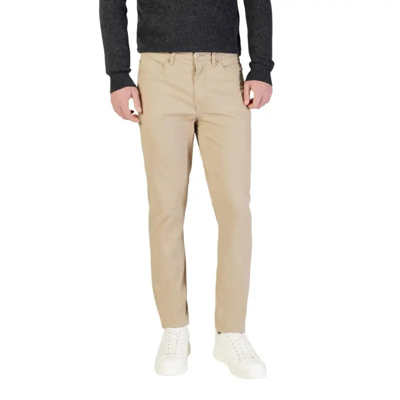Borghese men trousers khaki slim-fit chino pants with classic five-pocket design and subtle stitching details