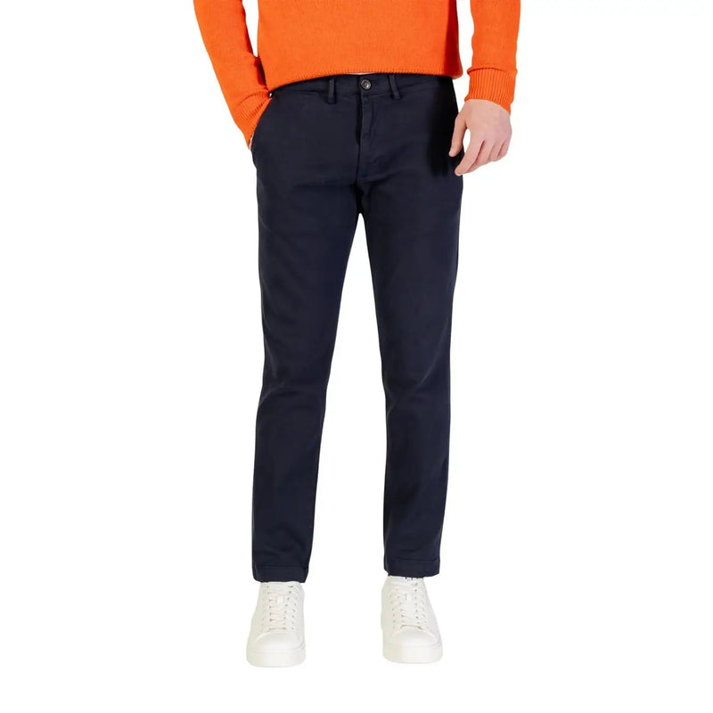 Navy blue slim fit chino pants with classic five-pocket design from borghese men trousers collection
