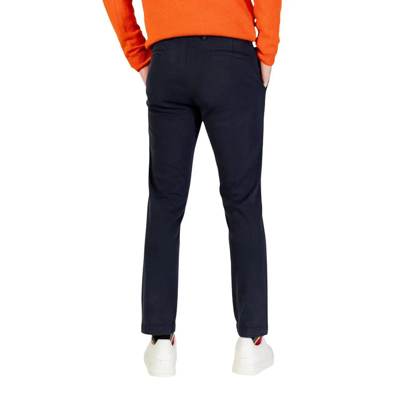Navy blue slim fit chino trousers with subtle creases from borghese men trousers collection
