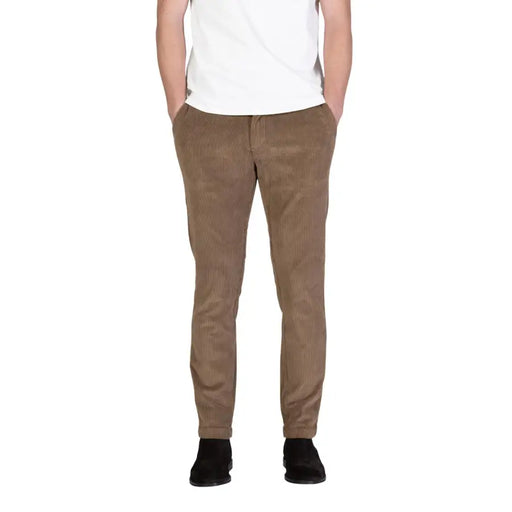 Tan corduroy borghese men trousers with slim fit and subtle vertical ribbing for a polished casual look