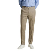 Khaki chino trousers borghese men classic fit with subtle pleats camel 100 percent linen spring summer pse579gr