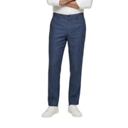Navy blue borghese men trousers with classic straight-leg cut and subtle texture made of 100% linen for spring summer