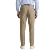 Borghese men trousers camel 100% linen tailored khaki dress pants with classic straight-leg cut and subtle front pleats