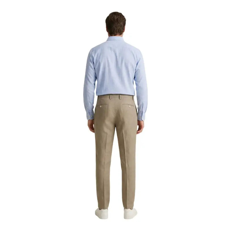 Beige borghese men trousers camel tailored fit with subtle stitching made from 100% linen spring summer wear