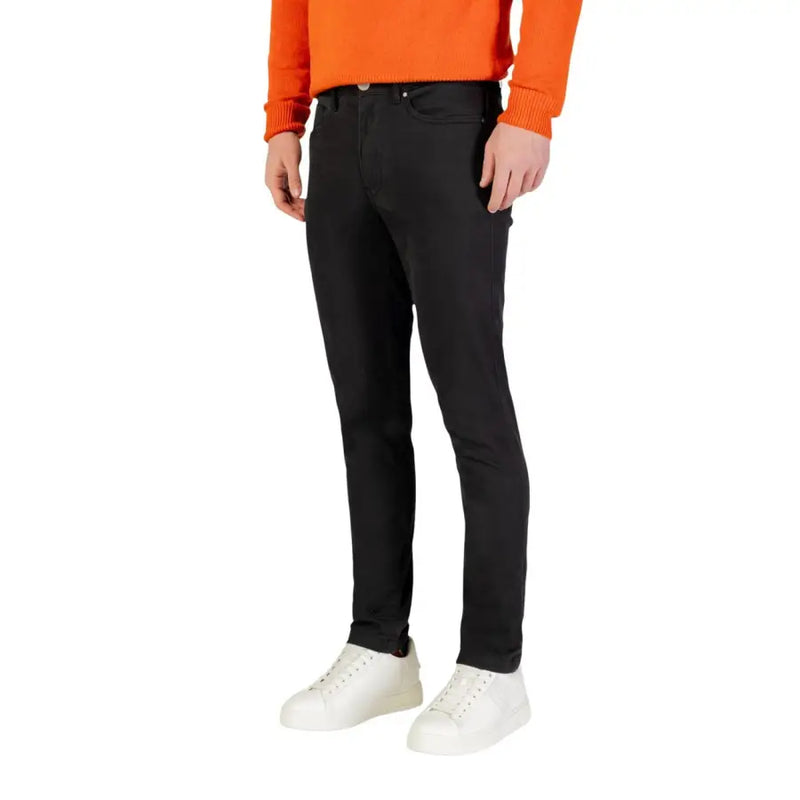 Borghese men trousers black slim-fit denim jeans with classic five-pocket design and subtle stitching details