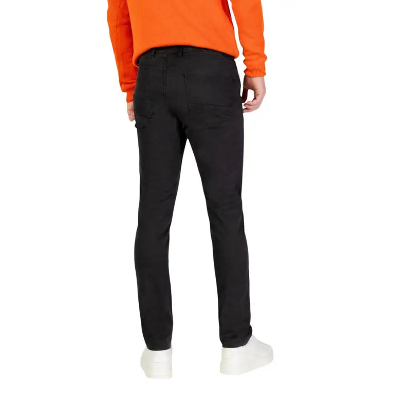 Black slim-fit Borghese men trousers with a modern cut and subtle stitching details for formal wear