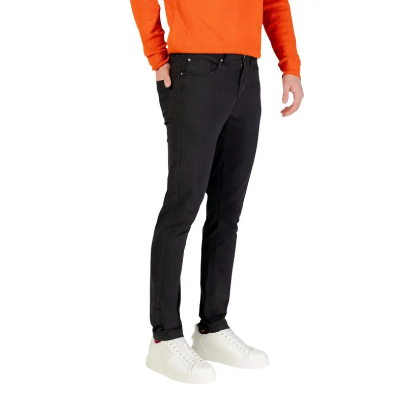 Borghese men trousers black slim-fit denim jeans with classic five-pocket design and subtle stitching details