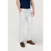 White chino pants with a clean straight-leg cut and subtle stitching details from Borghese men trousers