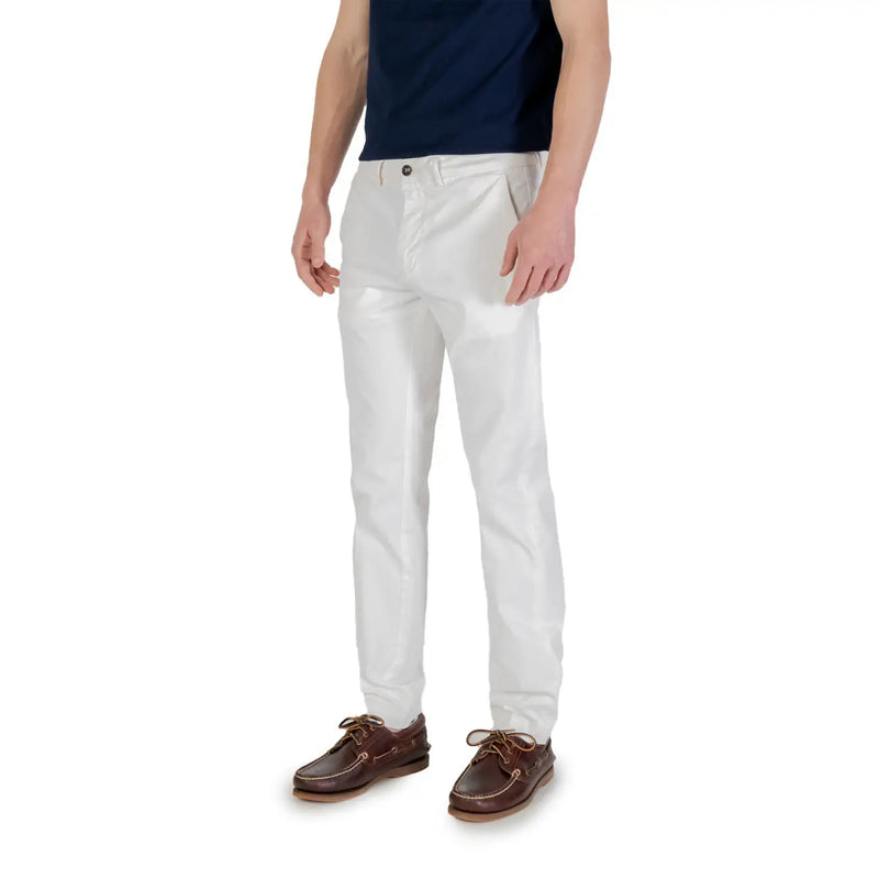 Borghese men trousers white chino slim fit with subtle stitching details for a clean, modern look