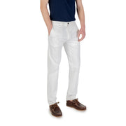 White chino pants by borghese with a clean tailored fit and classic stitching for men