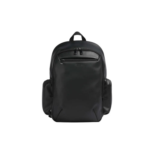 Boss backpack Jace for men in black leather with subtle brand logo and minimalist design, front view