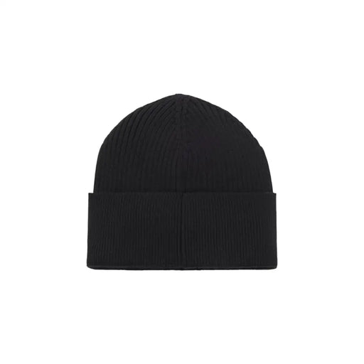 Black ribbed beanie hat with fold-over cuff