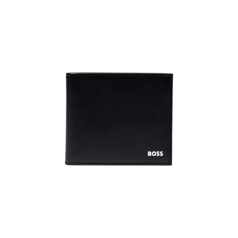 Black leather bifold wallet for men from Boss, ideal for fall and winter seasons
