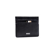 Black leather card holder with striped accent from Boss Black Leather Wallet for Men