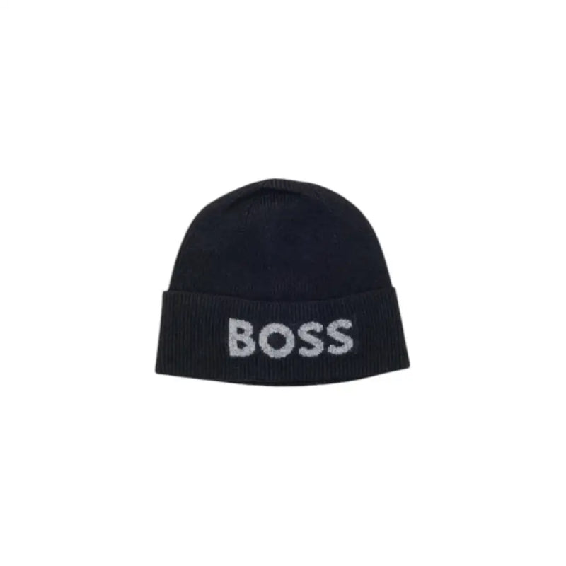 Hugo boss black beanie with silver logo.