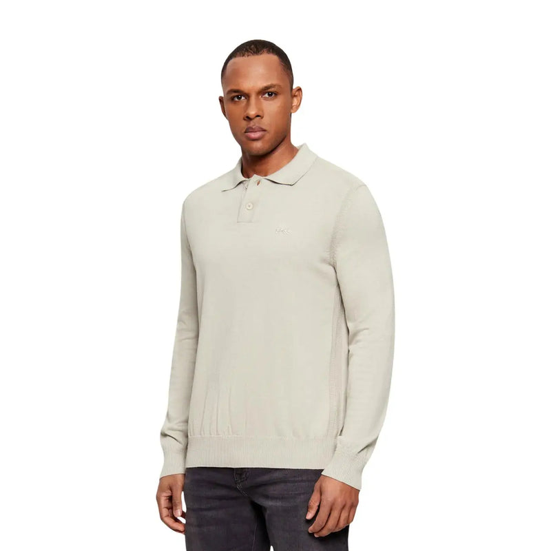 Boss Polohemd aus Baumwollstrick für Herren in Off-White mit gesticktem Logo auf der Brust, Vorderansicht
