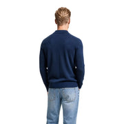 Boss Baumwollpullover für Herren in Marineblau mit gerippten Bündchen und Saum, Vorderansicht
