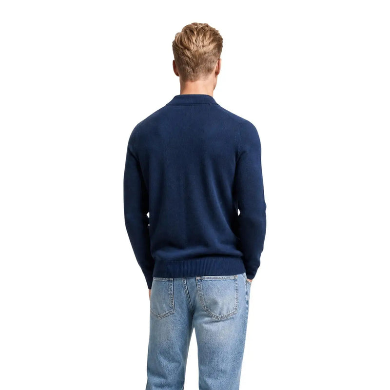 Boss Baumwollpullover für Herren in Marineblau mit gerippten Bündchen und Saum, Vorderansicht