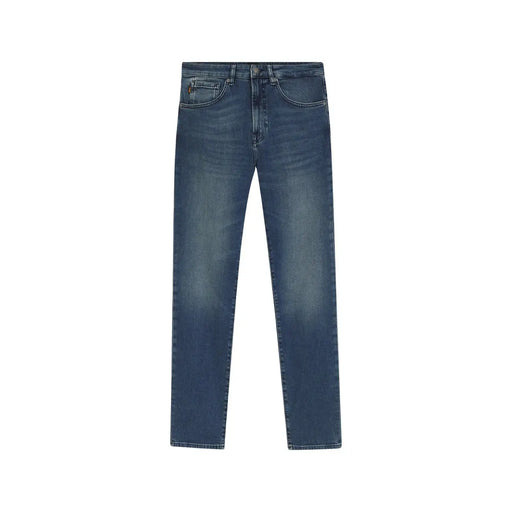 Boss Jeans denim jeans for men in dark blue with straight-leg cut and five-pocket design, front view