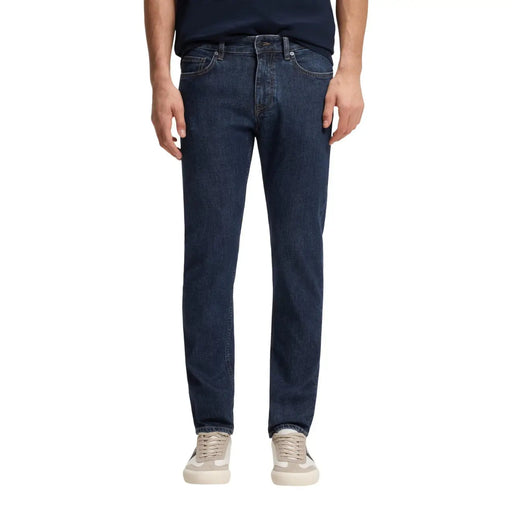 Boss Jeans denim jeans Delaware for men in dark indigo with subtle thigh fading, front view