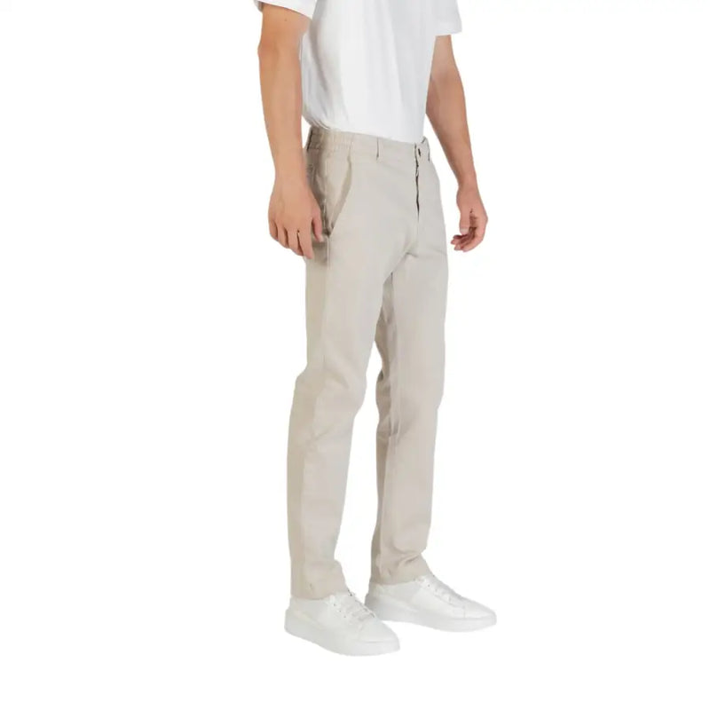 Boss men beige polyester trousers with a clean slim-fit cut and subtle stitching for fall and winter wear