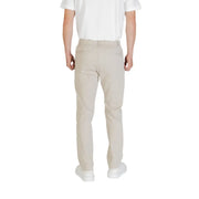 Boss men beige polyester chino trousers with a clean tailored fit and subtle stitching details for fall and winter