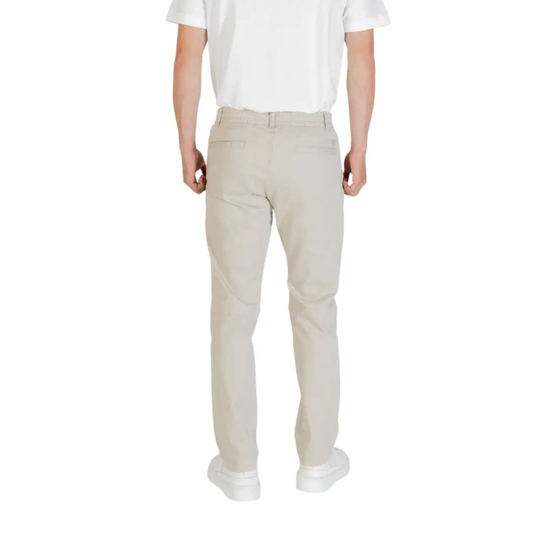 Boss men beige polyester chino trousers with a clean tailored fit and subtle stitching details for fall and winter