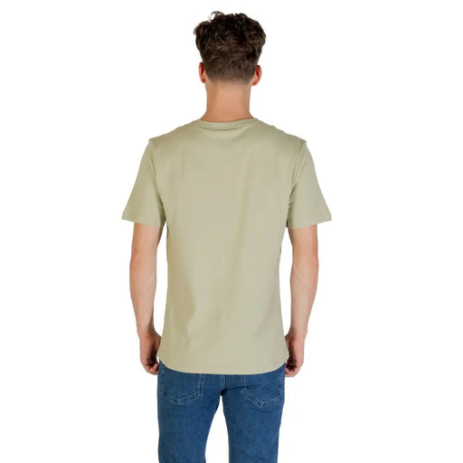 Men’s light olive green short-sleeve round neck cotton T-shirt by Boss Men