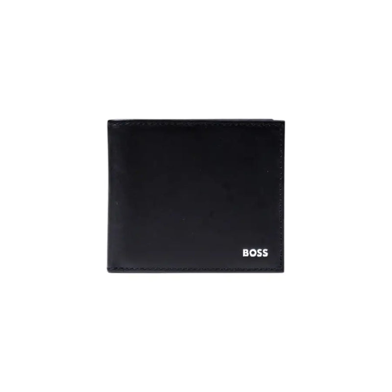 Black leather bi-fold wallet with inside pockets and compartments for Men by Boss
