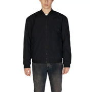 Veste bomber noire zippée pour homme, en coton polyamide, avec fermeture éclair intégrale et poignets côtelés.