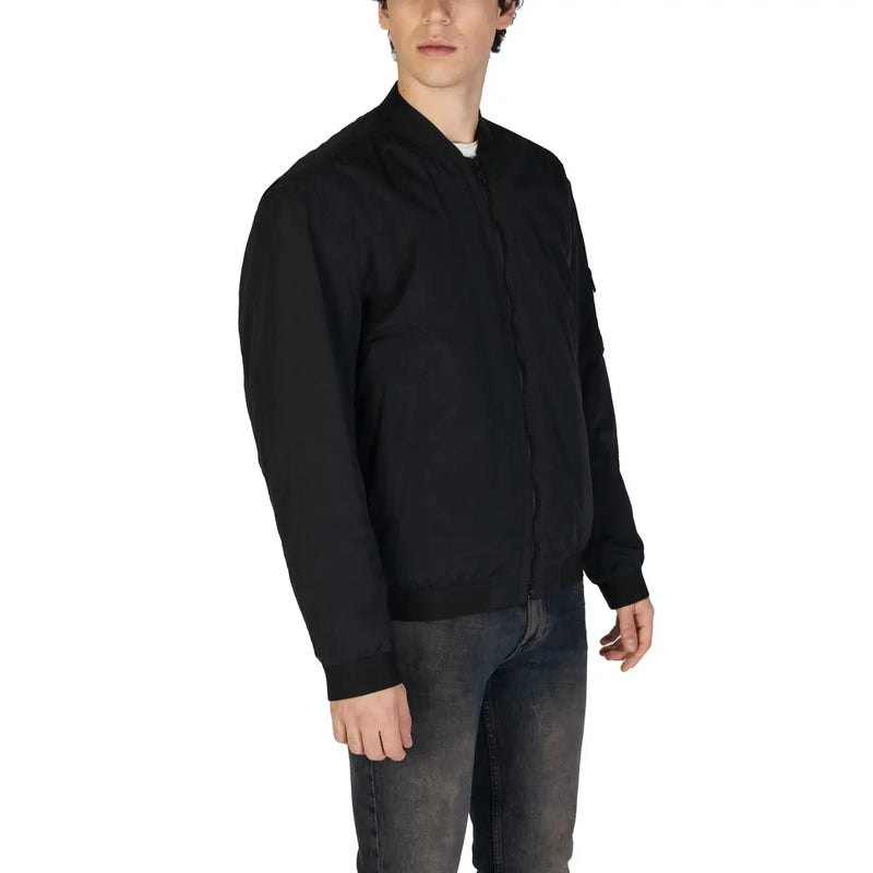 Boss men black zip blazer cotton polyamide jacket with sleek minimalist design and subtle stitching details